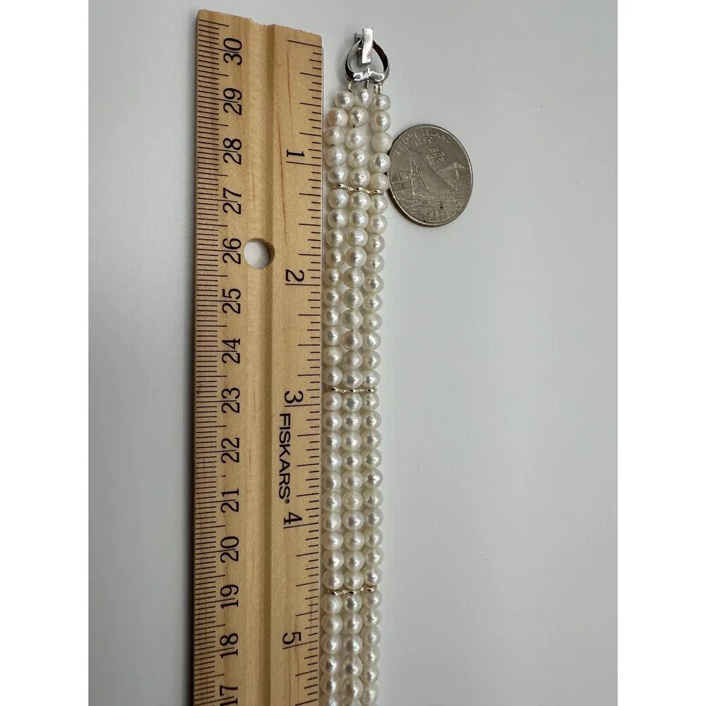 Triple-Strand Freshwater Pearl Collar, 925 sterling silver, White natural pearl